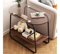 Tavolino da caffè moderno in legno con supporto contenitore, tavolini centrali con piano in vetro temperato a doppio strato, ideale for il lato del divano in soggiorno o in camera da letto, disponibil