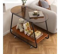 Tavolino da caffè moderno in legno con supporto contenitore, tavolini centrali con piano in vetro temperato a doppio strato, ideale for il lato del divano in soggiorno o in camera da letto, disponibil