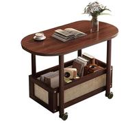 Tavolino da caffè Moderno in Rattan, tavolino Laterale Mobile a 2 Livelli con Ruote, tavolino da tè Piccolo con Cestino portaoggetti, per Soggiorno, Camera da Letto(60x40x47cm, Walnut)