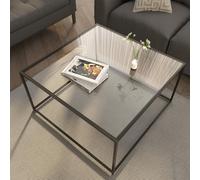 Tavolino da caffè moderno in vetro, tavolino da caffè minimalista, tavolino da tè laterale per soggiorno, piano in vetro temperato con robusta struttura in metallo, facile da montare, 67 x 66 x 40 cm,