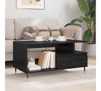 Tavolino da caffè nero effetto rovere con cassetto e 2 ripiani, in legno 90 x 49 x 45 cm, con elevata capacità di carico fino a 75 kg, moderno tavolino per soggiorno, tavoli e tavolini da caffè