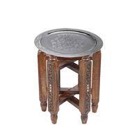 Tavolino Da Caffè Orientale Halab Marrone Mehdia Argento 40cm