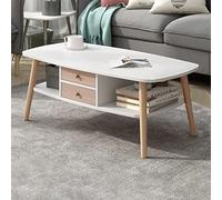 Tavolino da caffè ovale con finitura in legno rustico, 2 cassetti e ripiano aperto, gambe in legno massello, elegante tavolo da soggiorno per la decorazione della casa e nization