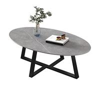 Tavolino da caffè ovale dal design semplice, tavolino centrale per soggiorno, piccoli spazi, tavolino con piano in legno di roccia e telaio in metallo, tavolino moderno da 99,1 cm (grigio