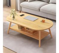 Tavolino da caffè ovale in legno di metà secolo, design moderno a 2 ripiani, con ripiano portaoggetti per piccolo soggiorno, elegante arredamento per appartamenti