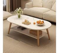 Tavolino da caffè ovale minimalista da 80 cm con contenitore, tavolino centrale a 2 ripiani per soggiorno e piccoli spazi, finitura bianca chiara, elegante espositore e tavolino