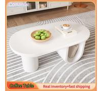 Tavolino da caffè ovale moderno Comanlai, gambe robuste a forma di U, superficie di facile manutenzione, perfetto per il soggiorno, bianco