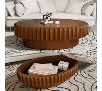 Tavolino da caffè ovale scanalato da 43,3" con spazio per riporre gli oggetti per il soggiorno, moderno tavolino da tè ovale impiallacciato con piedistallo robusto,E