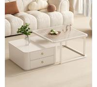 Tavolino da Caffè per Soggiorno,Set 2 Tavolini da Caffè Sovrapponibili,Wohnzimmer Tisch für Couch,con Cassetto Portaoggetti,Salvaspazio,für Wohnzimmer Heim Büro(Light white,70*43+60*36cm)