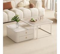 Tavolino da Caffè per Soggiorno,Set 2 Tavolini da Caffè Sovrapponibili,Wohnzimmer Tisch für Couch,con Cassetto Portaoggetti,Salvaspazio,für Wohnzimmer Heim Büro(Light white,70.3*43+60*36cm)