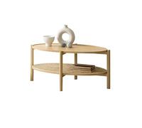 Tavolino Da Caffè Piccolo Tavolino da caffè rotondo a doppio strato in rattan di legno, for la casa, il soggiorno, il tavolo basso, il tavolo da tè retrò, il tavolino laterale Tavoli Da Soggiorno