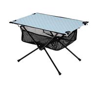 Tavolino da caffè pieghevole nero a pois su sfondo blu, compatto, resistente alle intemperie, tavolo da barbecue con borsa portaoggetti per picnic all'aperto con sabbia