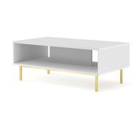 TAVOLINO DA CAFFÈ RAVENNA B IN MDF LACCATO 90x60x45 BIANCO OPACO STRUTTURA ORO