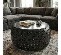 FineBuy Tavolino da caffè di design rotondo 65 cm in alluminio e piano in marmo nero - Tavolino da salotto in alluminio - Tavolino da divano in metallo - Tavolino d'appoggio da salotto - Fatto a mano