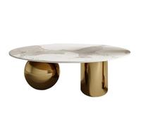 Tavolino da caffè rotondo effetto marmo contemporaneo,set da 2,tavolino centrale e laterale stile metà secolo con base metallica sferica,mobili astratti e di lusso(Gold,36"Lx36"Wx14"H/90x90x35cm)