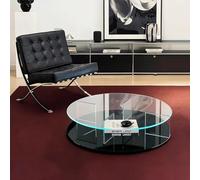 Tavolino da caffè rotondo minimalista in vetro temperato italiano - Tavolo Bauhaus da 10 mm di spessore con base laccata nera e piedini protettivi for il pavimento, piccolo mobile for soggiorno(Large)