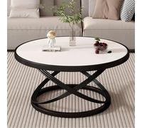 Tavolino da caffè rotondo minimalista, moderno tavolo centrale con piano in lastra di roccia e robusta struttura in metallo, per soggiorno e camera da letto