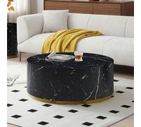 Tavolino da caffè rotondo moderno 35,109,2 cm, in marmo nero e legno, con bordo dorato, nessun montaggio, ideale per soggiorno e camera da letto, elegante tavolino da salotto 35,198 cm di altezza