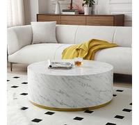 Tavolino da caffè rotondo moderno, in marmo bianco e legno, con bordo dorato, nessun montaggio, ideale per soggiorno e camera da letto, tavolino elegante
