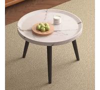 Tavolino da caffè rotondo Nordic Light, in legno massiccio e gambe in acciaio al carbonio, tavolino moderno per piccoli appartamenti, soggiorno e camera da letto, 50 cm di diametro x 48 cm di altezza