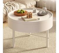 Tavolino da caffè rotondo per soggiorno, color crema, con struttura in metallo stabile, facile da montare, design moderno per la decorazione della casa, mobili eleganti per il soggiorno