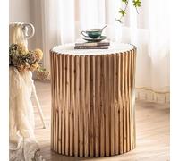 Tavolino Da Caffè Rotondo Rustico In Stile Fattoria, Tavolino In Legno Scanalato For Soggiorno, Camera Da Letto, Tavolino Da 20,5" - Finitura Rovere Naturale