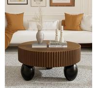 Tavolino da caffè rotondo scanalato per soggiorno di metà secolo con 3 robuste gambe a sfera, piedistallo centrale per appartamento (marrone)