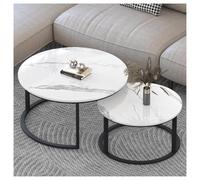 Tavolino da caffè rotondo, set di 2 tavolini impilabili, tavolini da caffè dal design moderno for soggiorno, tavolo da cocktail circolare con struttura in metallo dorato(White Top+black Frame)