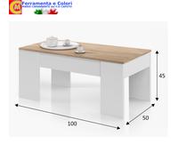 Tavolino da Caffe Rovere Bianco Moderno Divano Salotto Sollevabile 100x45xh45/56