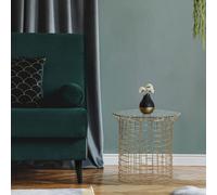 Tavolino da caffe' salotto divano rotondo in metallo dorato e vetro 40x40x45 cm