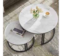 Tavolino da caffè Set di 2 tavolini con accento nidificante piano in marmo bianco/grigio telaio a doppio supporto scrivania laterale impilabile