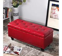 Tavolino da caffè trapuntato in finta pelle con contenitore rettangolare con gambe in legno, nero, 100 x 40 x 43 cm, rosso vino, 60 x 40 x 43 cm, elegante arredamento per la casa