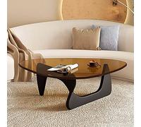 Tavolino da caffè triangolare con piano in vetro,Fine astratta moderna di metà secolo con base in legno,Piccolo centro soggiorno Home Office