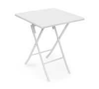 Relaxdays Tavolo da Campeggio Pieghevole BASTIAN, Quadrato HLP 74x61,5x61,5 cm, Tavolino da Outdoor, Look Rattan,Bianco