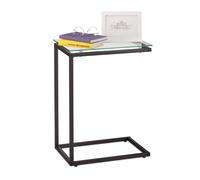 Relaxdays Tavolino da Divano, a Forma di C, Tavolo Consolle con Piano d’Appoggio in Vetro, HxLxP: 61 x 30 x 45 cm, Nero