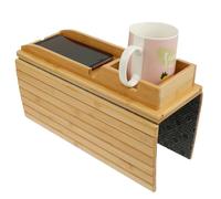 Tavolino da divano 2 in 1 in bambù con vassoio antiscivolo rimovibile con portabicchieri, supporto pieghevole per snack e telefono, tavolino versatile per controllare bevande e snack