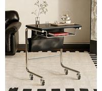 Tavolino Da Divano A Forma Di C,Tavolino Da Caffè Con Tasca Portaoggetti In Pelle Pu,Tavolino Servitore Letto,Tavolino Multifunzionale Con Ripiano Portaoggetti Per Soggiorno(Black A)