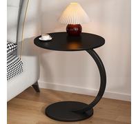 Tavolino da divano a forma di C, tavolino vintage con piano rotondo e ripiano portaoggetti su ruote, perfetto per l'uso del laptop, struttura in metallo nero per ufficio