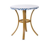 Tavolino da Giardino in Rattan e Piano in Vetro Bianco e Blu Rifreddo