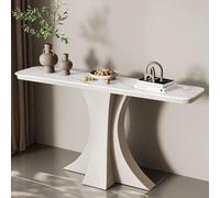 Tavolino da ingresso con base in metallo per soggiorno, ideale per corridoio o dietro il divano, design contemporaneo stretto