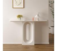 Tavolino da ingresso moderno, consolle con struttura a T, consolle stretta per divano, tavolo da ingresso semplice ed elegante per soggiorno e foyer(White,100cm)