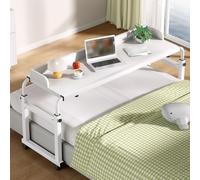 Tavolino Da Lavoro，115-210cm Postazione Di Lavoro In Piedi Tavolo Da Letto Mobile Regolabile In Altezza Con Ruote Generico Tavolo Sopraletto Con Ruote(Color:Bianco)