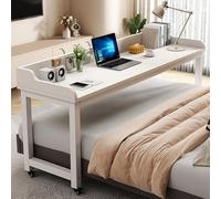 Tavolino da letto con ruote a 360°, gambe in metallo resistente, supporto per deflettore, scrivania ideale per computer portatile per uso domestico e ospedaliero, adatto per letti queen size, finitura
