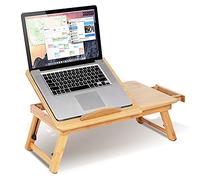 Tavolino da Letto per PC in Bambù, Regolabile in Altezza e Inclinazione, Pieghevole, Portatile, 50x30x20cm