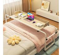 Tavolino da letto regolabile con ruote - Tavolo da letto mobile per laptop king size e queen size per mangiare a letto - Tavolo per computer regolabile in altezza e lunghezza per la casa, rovere