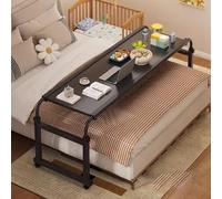 Tavolino da letto regolabile in altezza con ruote, per letto queen size, portatile, postazione di lavoro in piedi, nero, 120 x 53 cm, perfetto per casa, ufficio e studio