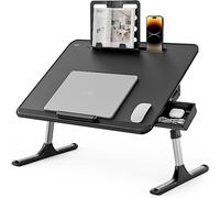 Tavolino da Letto, SAIJI 60 * 40cm Nero Colazione Pieghevole, Piano regolabile con 5 altezze, con supporto per libri, cassetto, Tavolo Letto Regolabile e Portatile