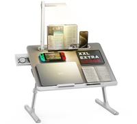 Tavolino da letto, Tavolo da letto SAIJI con lampada a LED, regolabile in altezza, con supporto per libri, cassetto, ferma strappo, vano per tablet (Grigio)