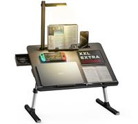 Tavolino da letto, Tavolo da letto SAIJI con lampada a LED, regolabile in altezza, con supporto per libri, cassetto, ferma strappo, vano per tablet (Nero)