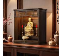 Tavolino da meditazione, realizzato a mano, in bambù, con piccolo cassetto, tempio domestico per soggiorno, studio, ufficio yoga o casa da tè, con statua di Buddha seduto